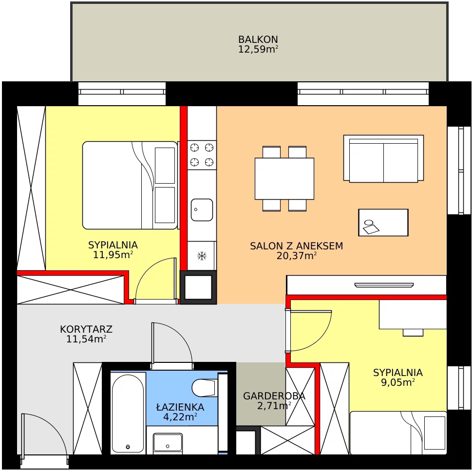 Zalety mieszkania 61.58 m², 6