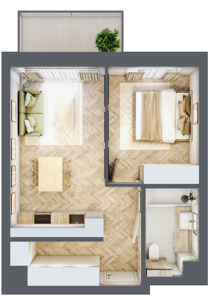 2 pokoje, mieszkanie 41,16 m², piętro 1, oferta nr 7, Nowy Sosnowiec, Sosnowiec, Zagórze, ul. Braci Mieroszewskich