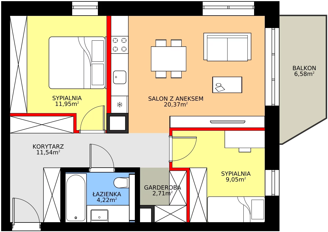 Zalety mieszkania 61.58 m², 13