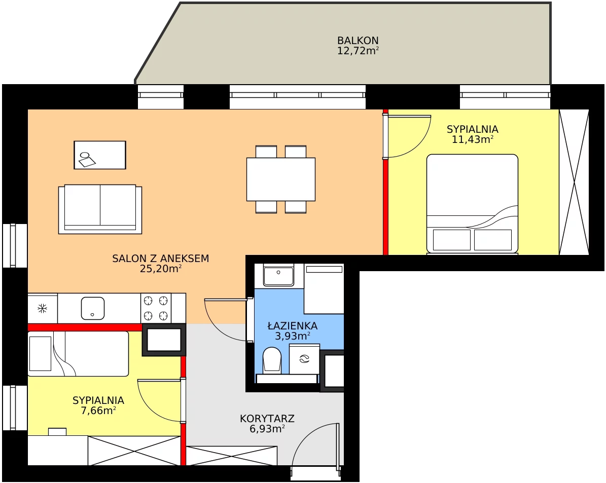 Zalety mieszkania 56.06 m², 50