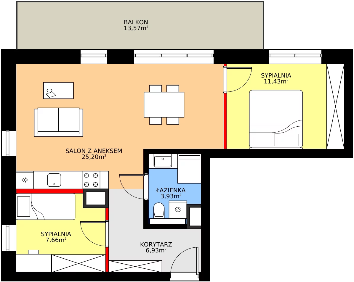 Zalety mieszkania 56.06 m², 55