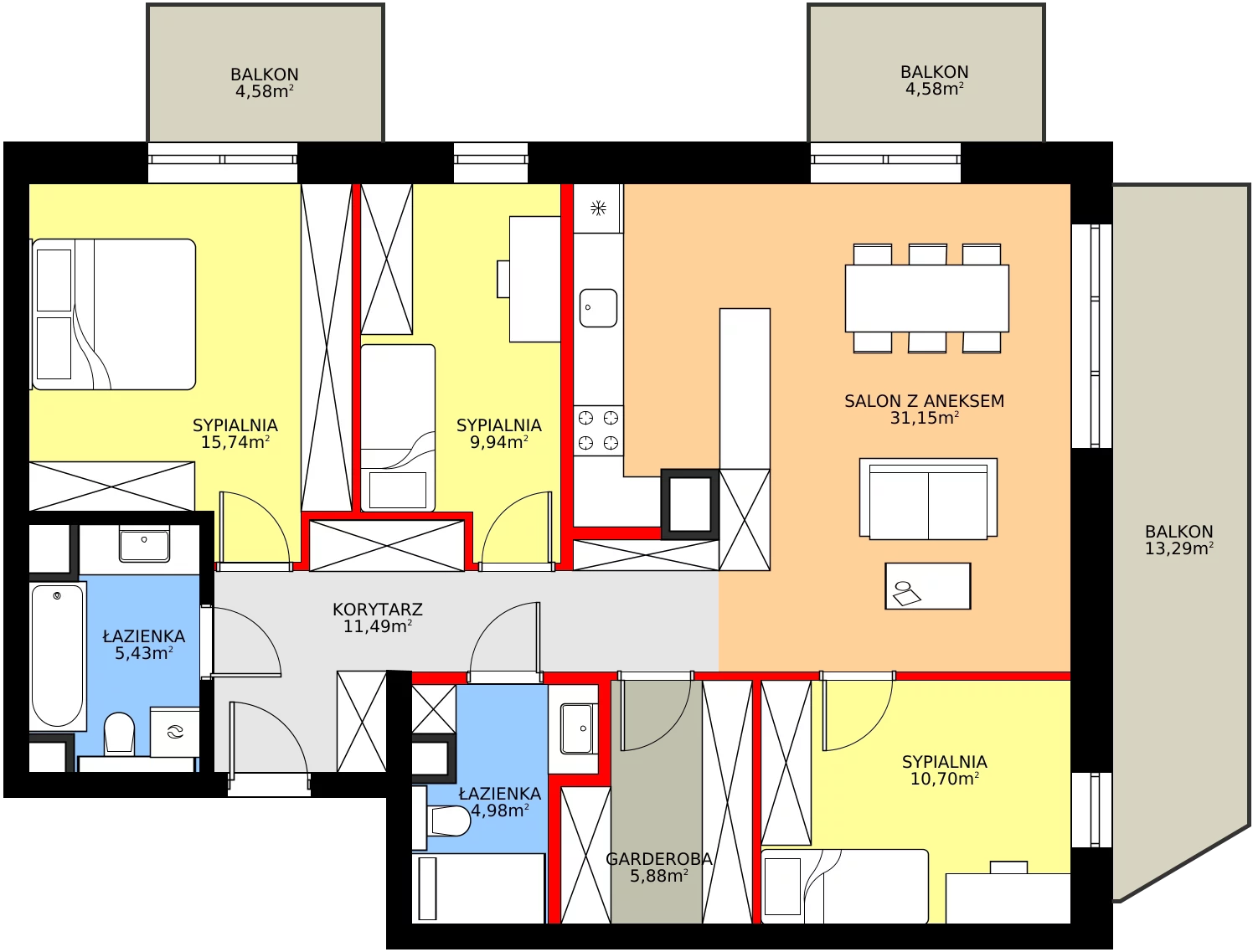 Zalety mieszkania 98.98 m², 52