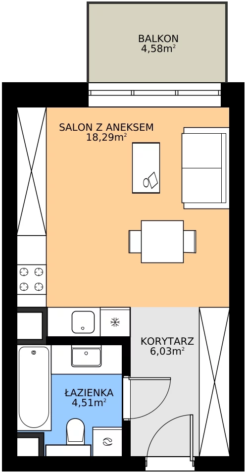 Zalety mieszkania 28.83 m², 31