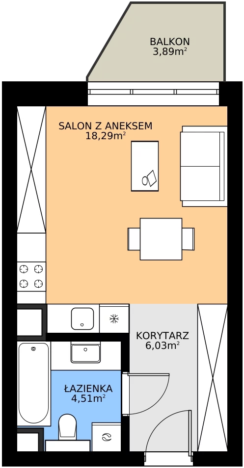 Zalety mieszkania 28.83 m², 38