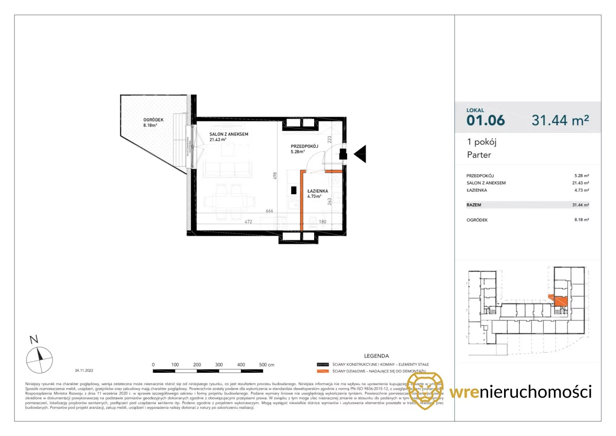 1 pokój, mieszkanie 31,31 m², parter, oferta nr , 412154, Wrocław, Stare Miasto, Czysta