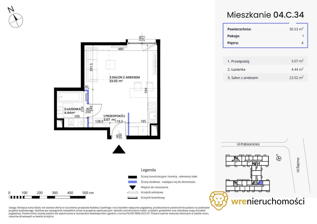 1 pokój, mieszkanie 30,54 m², piętro 4, oferta nr , 824375, Wrocław, Krzyki-Partynice, Krzyki, Pabianicka