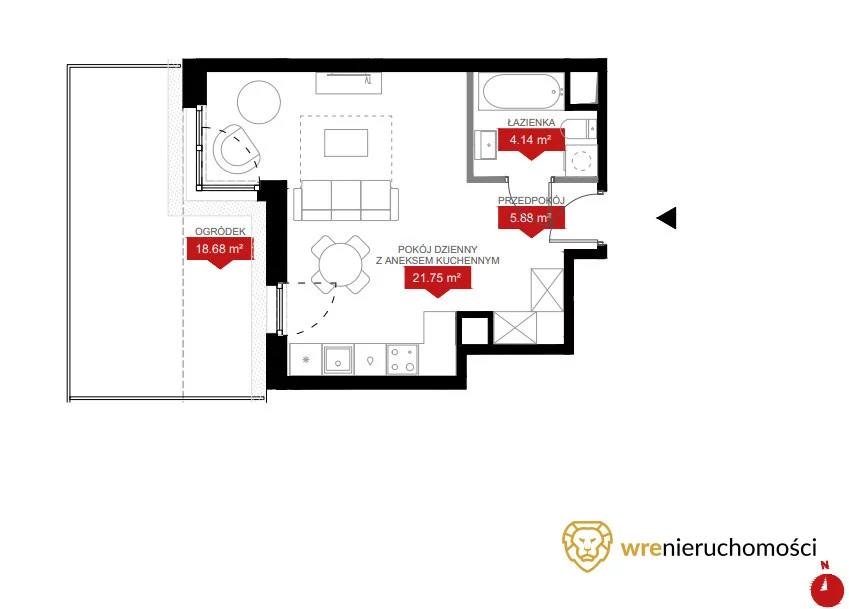 1 pokój, mieszkanie 31,80 m², parter, oferta nr , 563187, Wrocław, Kleczków, Władysława Reymonta