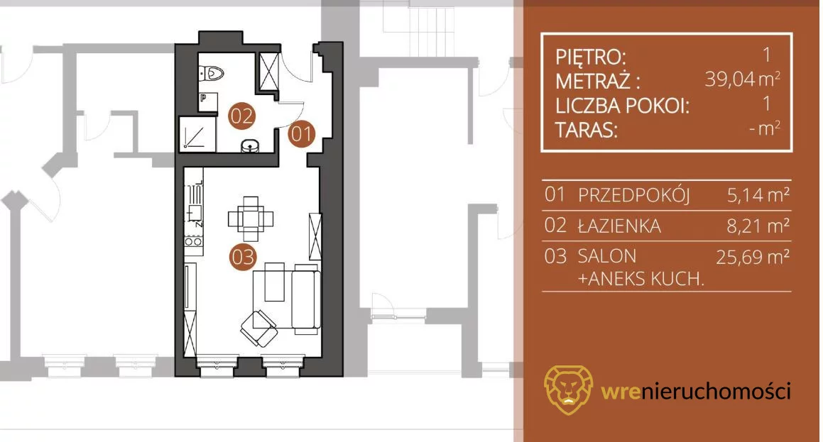1 pokój, apartament 39,04 m², piętro 1, oferta nr , 110171, Wrocław, Biskupin-Sępolno-Dąbie-Bartoszowice, Śródmieście