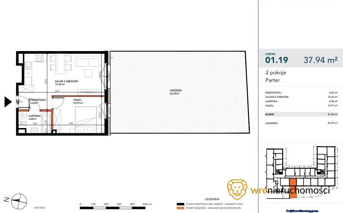 2 pokoje, apartament 37,88 m², parter, oferta nr , 577330, Wrocław, Stare Miasto, Czysta