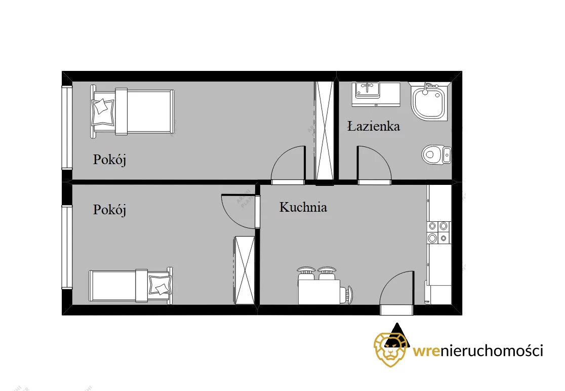 2 pokoje, mieszkanie 42,97 m², piętro 1, oferta nr , 457853, Wrocław, Gajowicka
