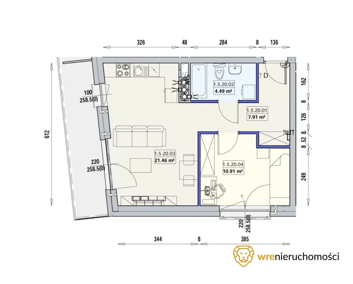 Mieszkanie dwupokojowe 44,77 m², Wrocław, Przedmieście Oławskie, Gwarna, Sprzedaż