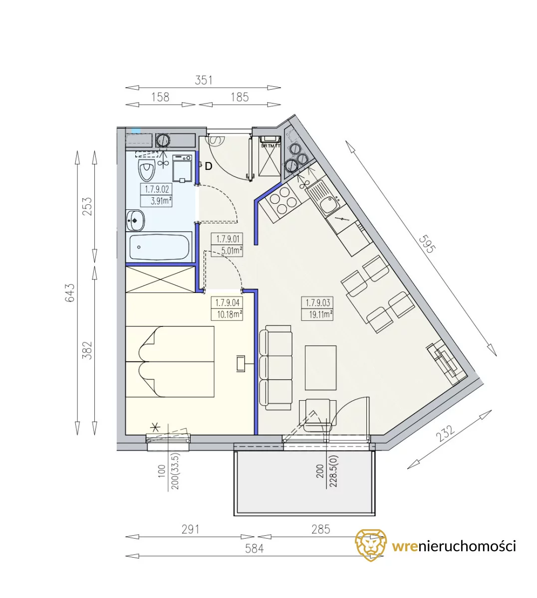 Mieszkanie na sprzedaż, 38,20 m², 2 pokoje, 7 piętro, oferta nr 475862