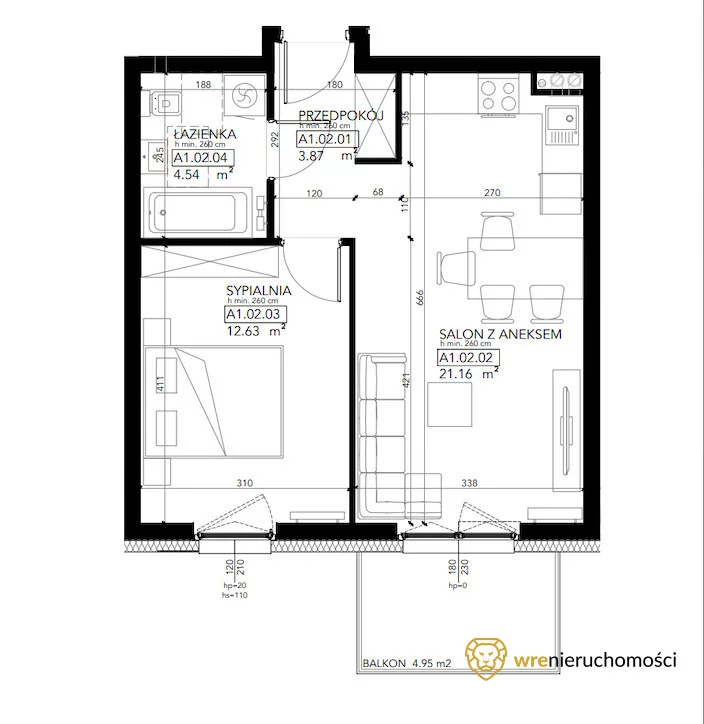 Mieszkanie dwupokojowe 42,20 m², Wrocław, Lipa Piotrowska, Lawendowa, Sprzedaż