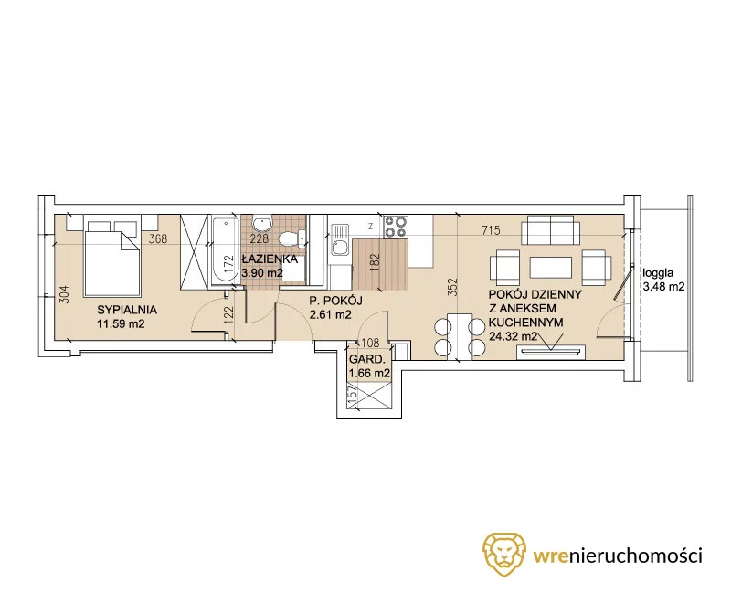 Mieszkanie dwupokojowe 44,08 m², Wrocław, Sołtysowice, Lothara Herbsta, Sprzedaż