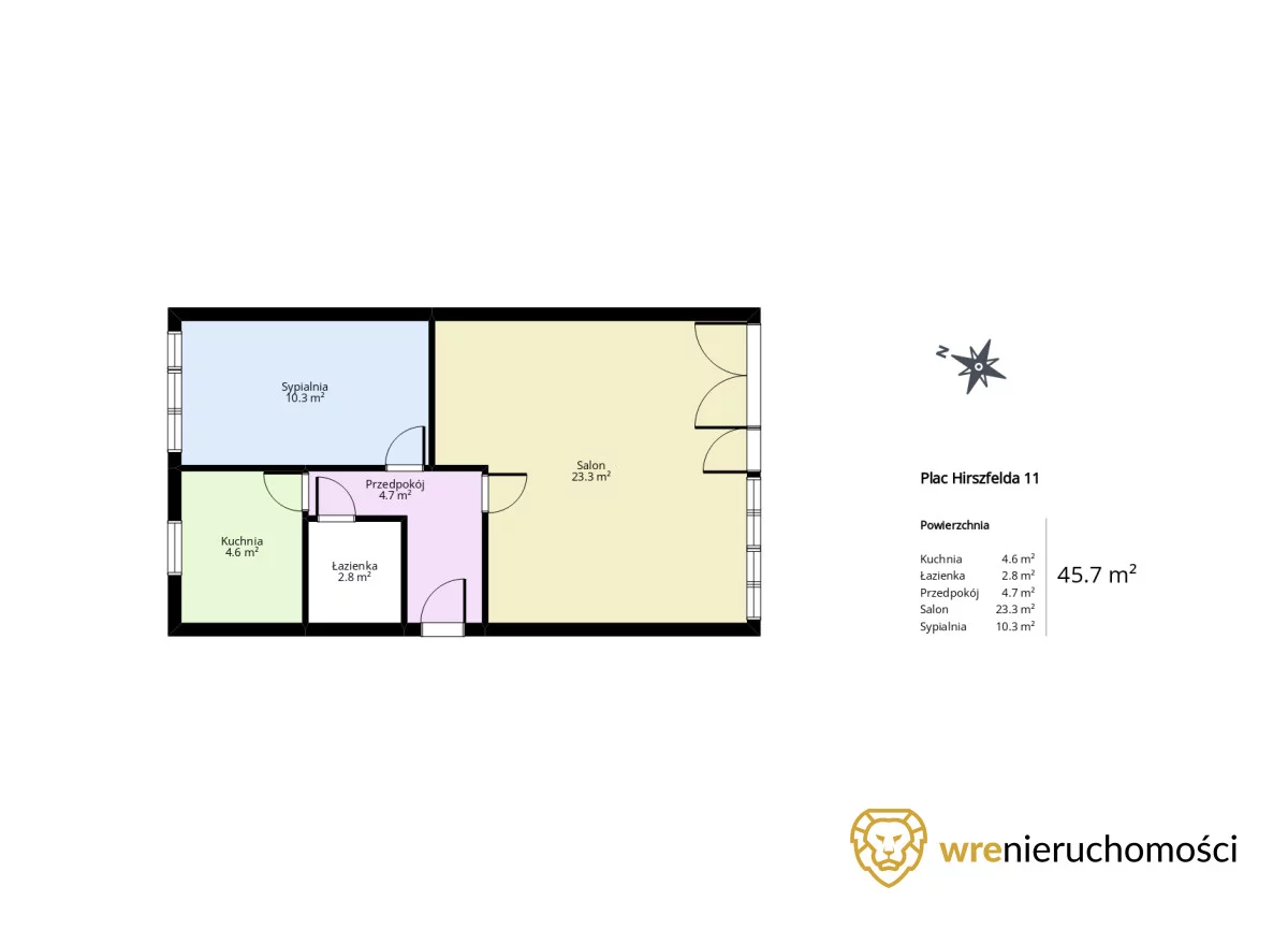 2 pokoje, mieszkanie 45,76 m², piętro 4, oferta nr , 565023, Wrocław, Ludwika Hirszfelda