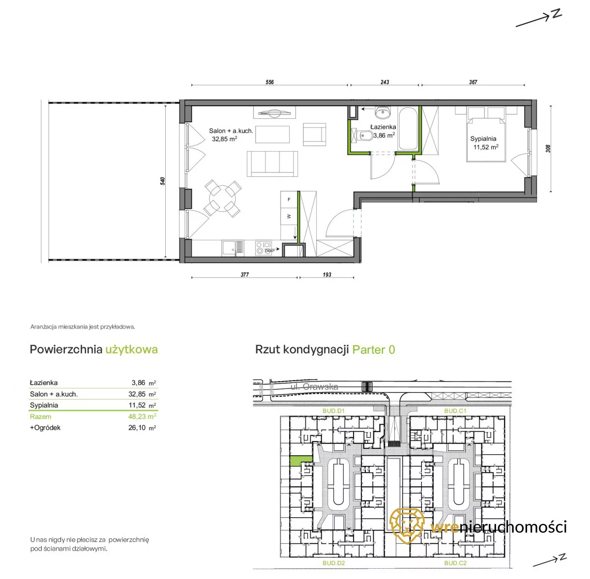 2 pokoje, mieszkanie 48,24 m², parter, oferta nr , 650758, Wrocław, Wojszyce, Orawska
