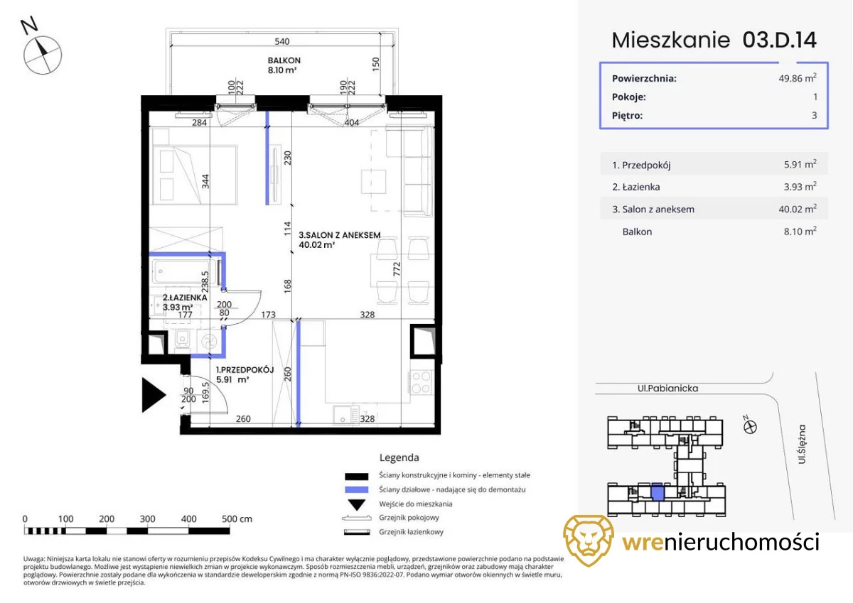 Mieszkanie dwupokojowe 49,86 m², Wrocław, Krzyki-Partynice, Krzyki, Pabianicka, Sprzedaż