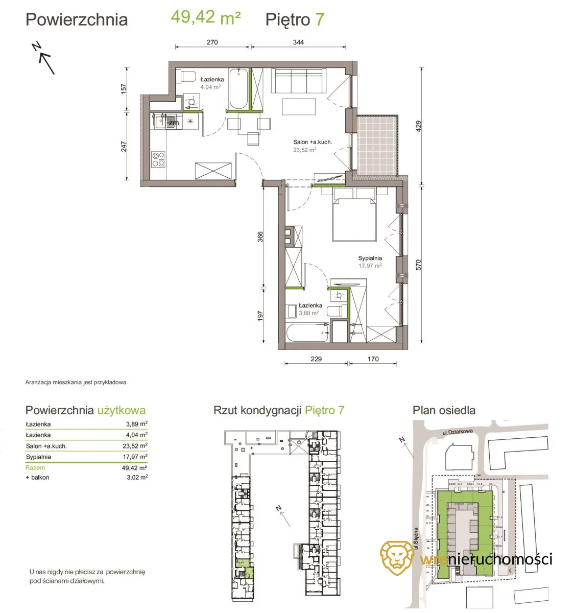 2 pokoje, mieszkanie 49,33 m², piętro 7, oferta nr , 927008, Wrocław, Krzyki-Partynice, Krzyki, Ślężna