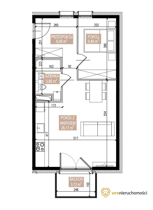 Mieszkanie dwupokojowe 47,61 m², Wrocław, Gaj, Świeradowska, Sprzedaż