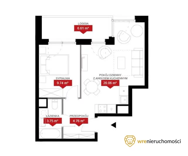 2 pokoje, mieszkanie 40,35 m², piętro 1, oferta nr , 855778, Wrocław, Nadodrze, Władysława Reymonta