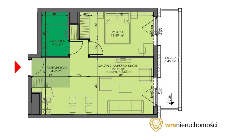 2 pokoje, mieszkanie 43,15 m², piętro 7, oferta nr , 465760, Wrocław, Grabiszyn-Grabiszynek, Grabiszyn
