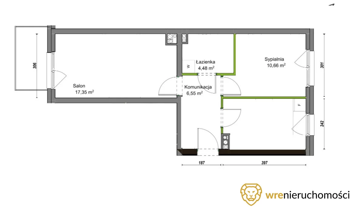 Mieszkanie na sprzedaż, 48,67 m², 2 pokoje, 2 piętro, oferta nr 299523