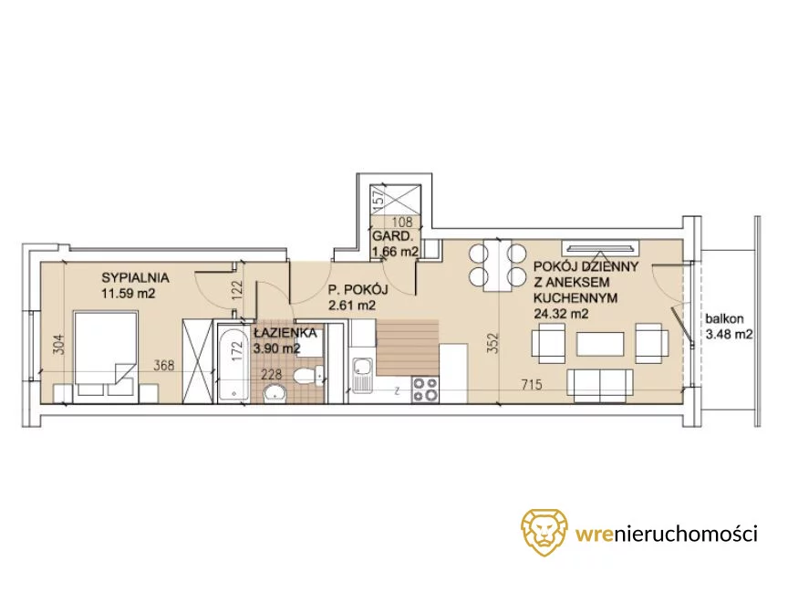 Mieszkanie na sprzedaż, 44,09 m², 2 pokoje, 1 piętro, oferta nr 448793