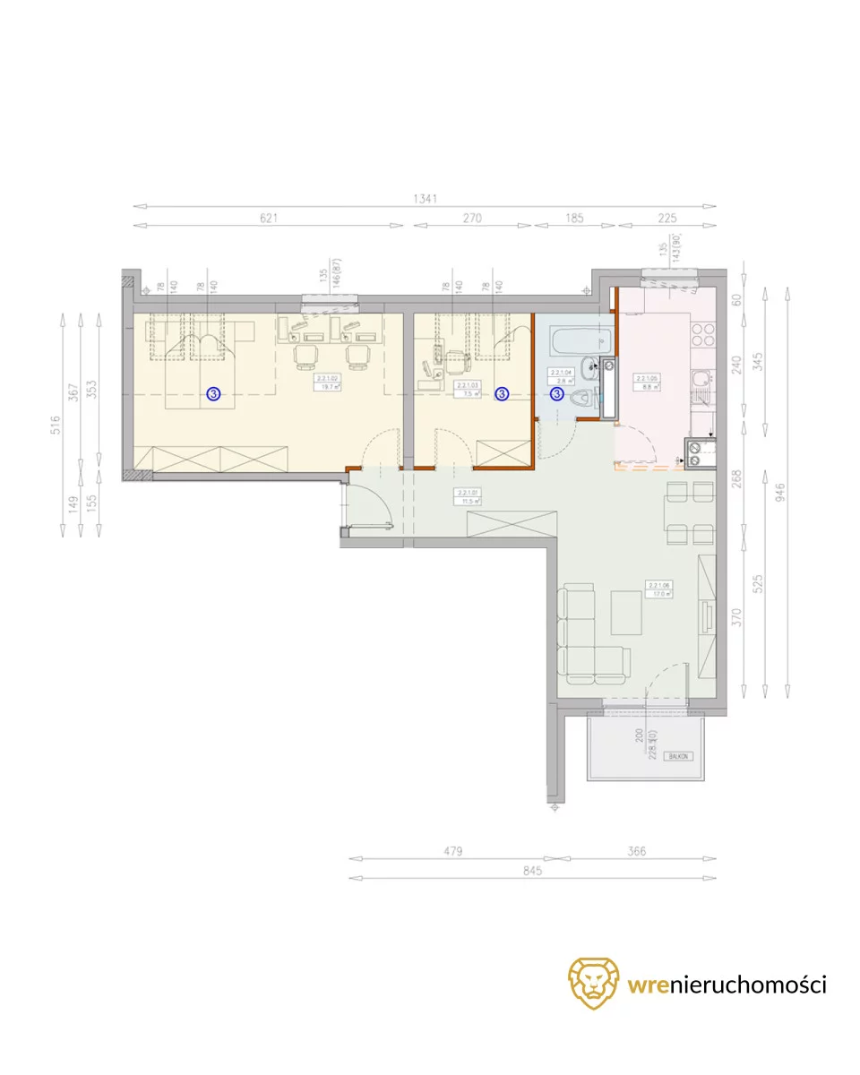 Mieszkanie trzypokojowe 67,30 m², Wrocław, Księże, Księże Wielkie, Blizanowicka, Sprzedaż