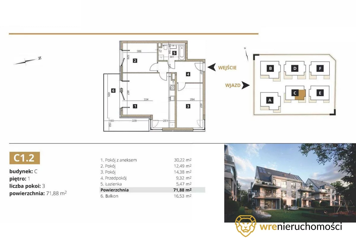 Mieszkanie na sprzedaż, 71,88 m², 3 pokoje, 1 piętro, oferta nr 224004