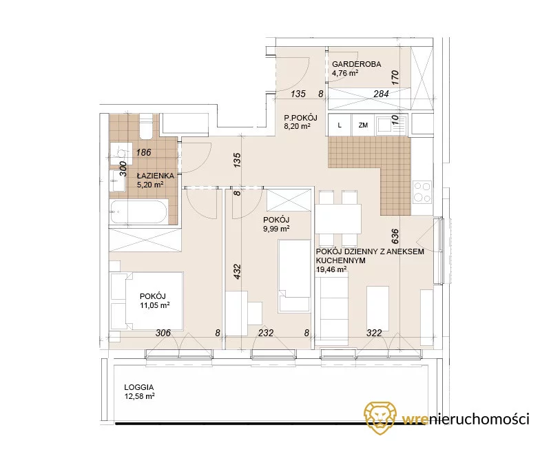 Mieszkanie trzypokojowe 58,66 m², Wrocław, Szczepin, Gnieźnieńska, Sprzedaż