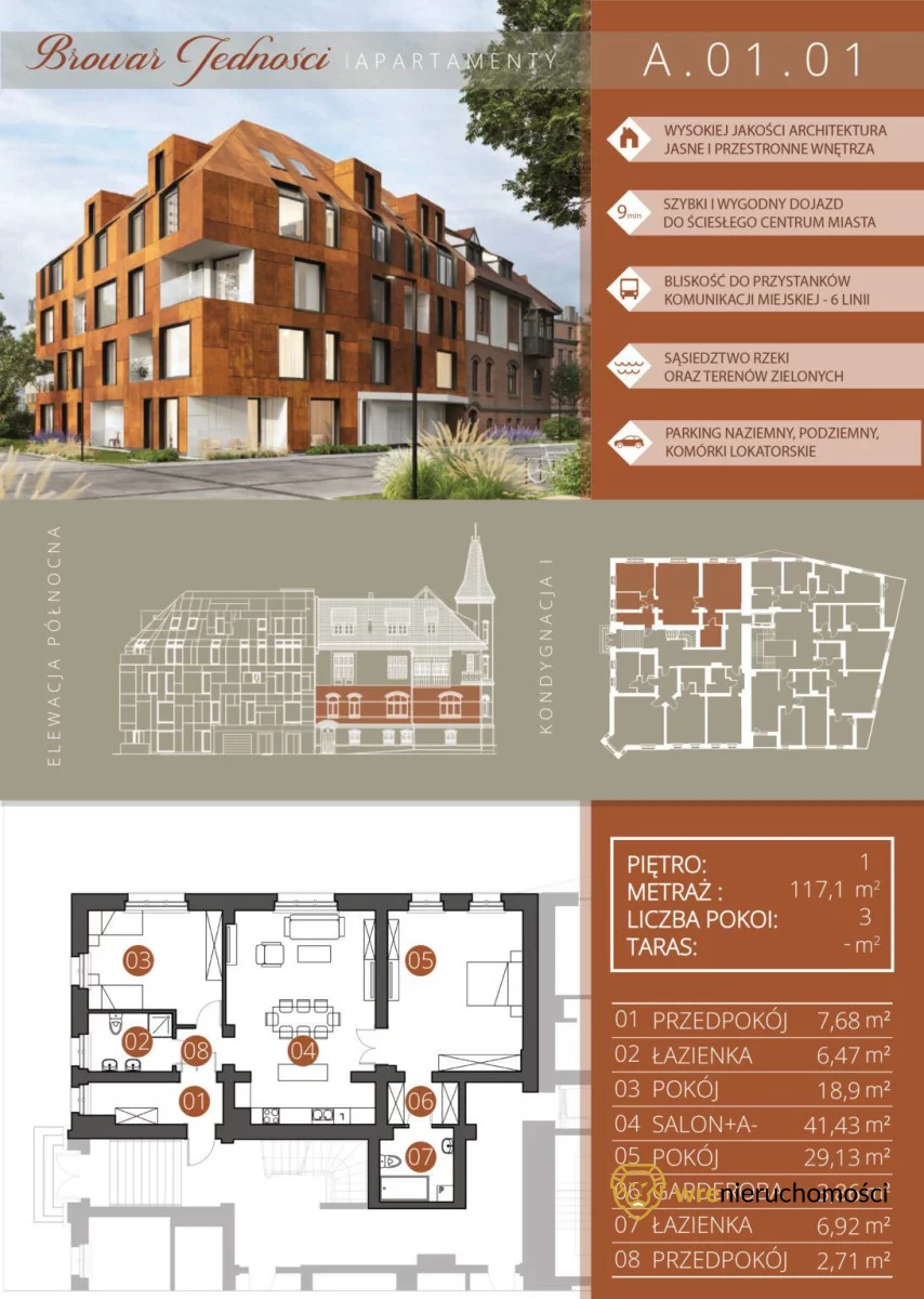 3 pokoje, apartament 117,25 m², piętro 1, oferta nr , 227403, Wrocław, Nadodrze, Jedności Narodowej