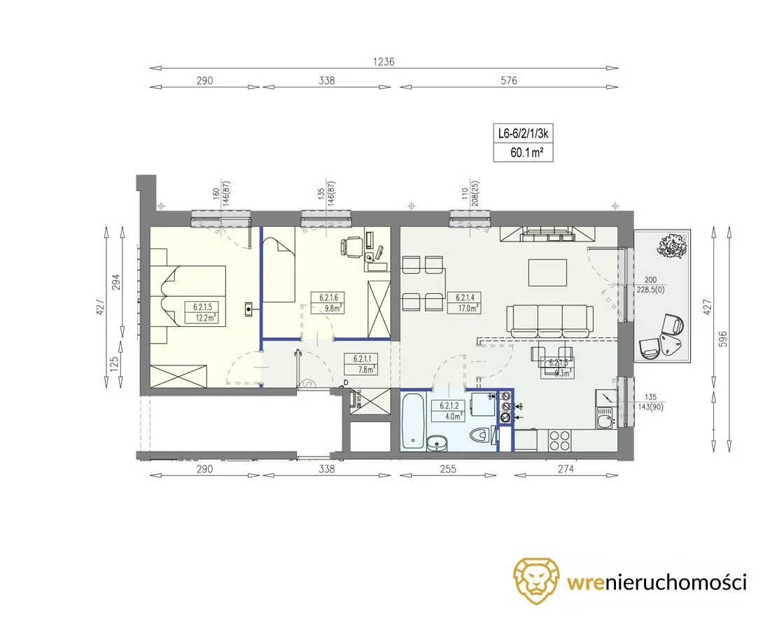 Mieszkanie trzypokojowe 60,10 m², Wrocław, Fabryczna, Jordanowska, Sprzedaż