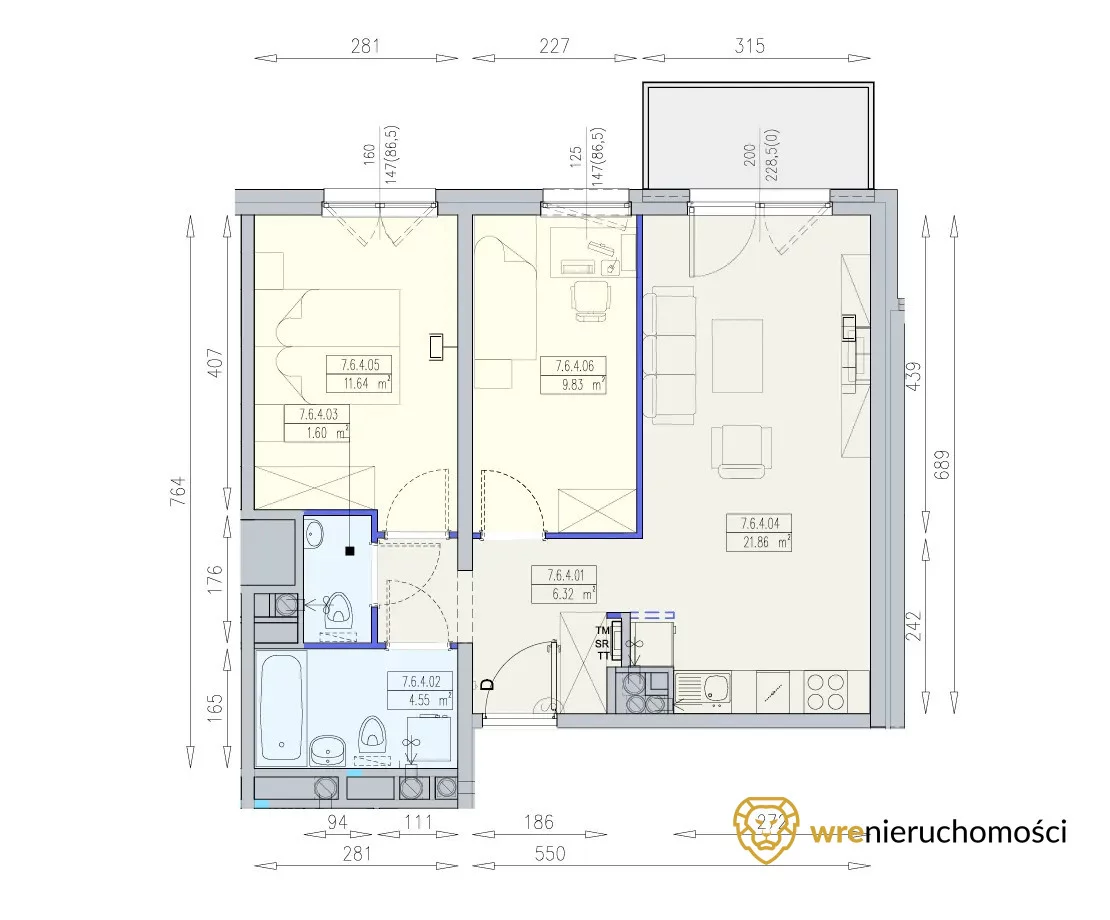 Mieszkanie trzypokojowe 55,80 m², Wrocław, Krzyki-Partynice, Krzyki, Karkonoska, Sprzedaż
