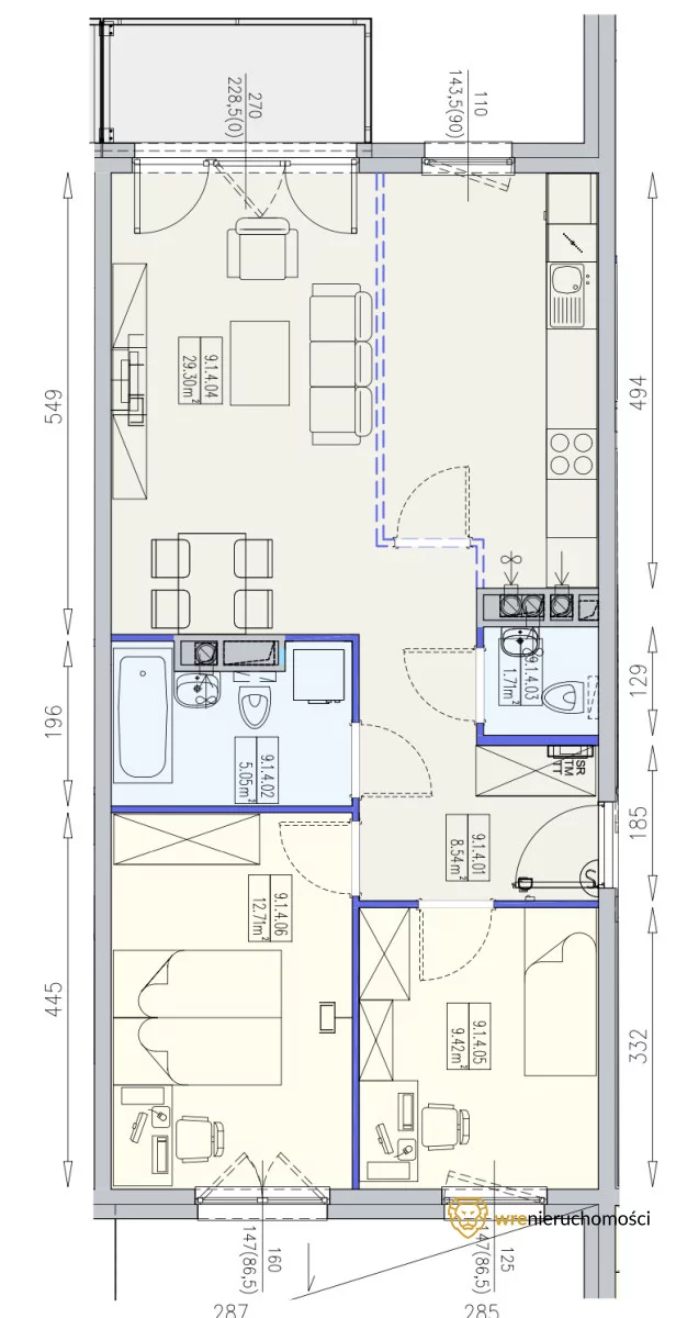 Mieszkanie trzypokojowe 66,70 m², Wrocław, Krzyki-Partynice, Partynice, Karkonoska, Sprzedaż