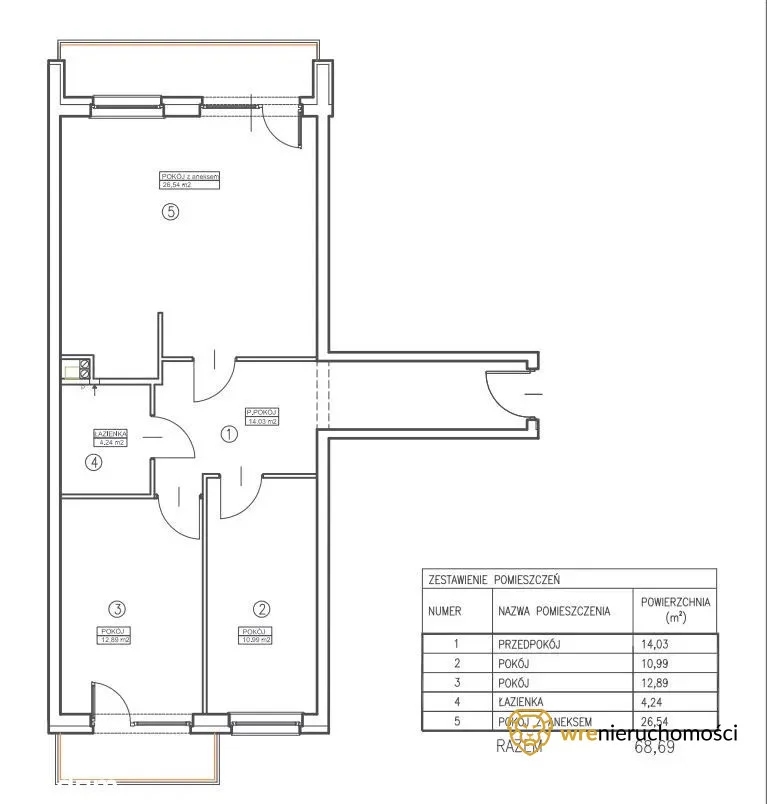 Mieszkanie trzypokojowe 68,89 m², Wrocław, Maślice, Maślicka, Sprzedaż