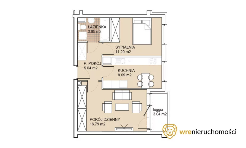 Mieszkanie na sprzedaż, 46,57 m², 3 pokoje, 2 piętro, oferta nr 846330