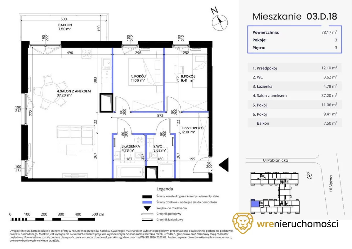 3 pokoje, mieszkanie 78,18 m², piętro 3, oferta nr , 525159, Wrocław, Krzyki-Partynice, Krzyki, Pabianicka