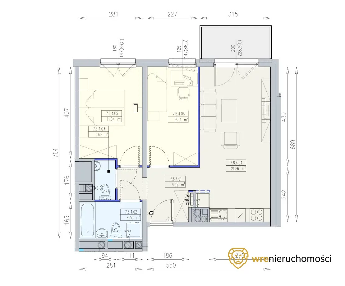 3 pokoje, mieszkanie 55,81 m², piętro 6, oferta nr , 942390, Wrocław, Krzyki-Partynice, Partynice, Przyjaźni