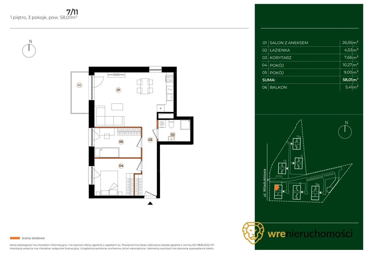 3 pokoje, mieszkanie 58,01 m², piętro 1, oferta nr , 757728, Wrocław, Brochów, Wiaduktowa