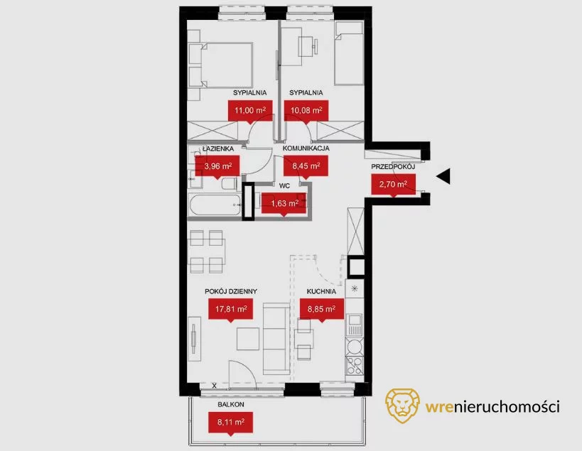 3 pokoje, mieszkanie 64,48 m², piętro 1, oferta nr , 955046, Wrocław, Nadodrze, Władysława Reymonta