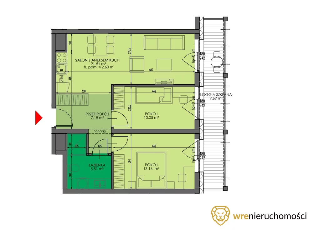 3 pokoje, mieszkanie 57,41 m², piętro 4, oferta nr , 431496, Wrocław, Grabiszyn-Grabiszynek, Grabiszyn