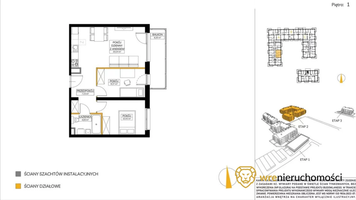 Apartament na sprzedaż, 51,57 m², 3 pokoje, piętro 1, oferta nr 747460