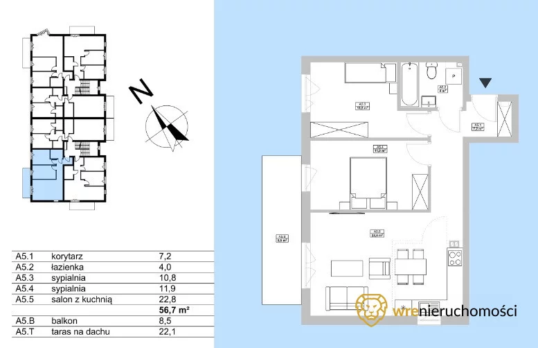 Apartament na sprzedaż, 56,63 m², 3 pokoje, piętro 1, oferta nr 492764