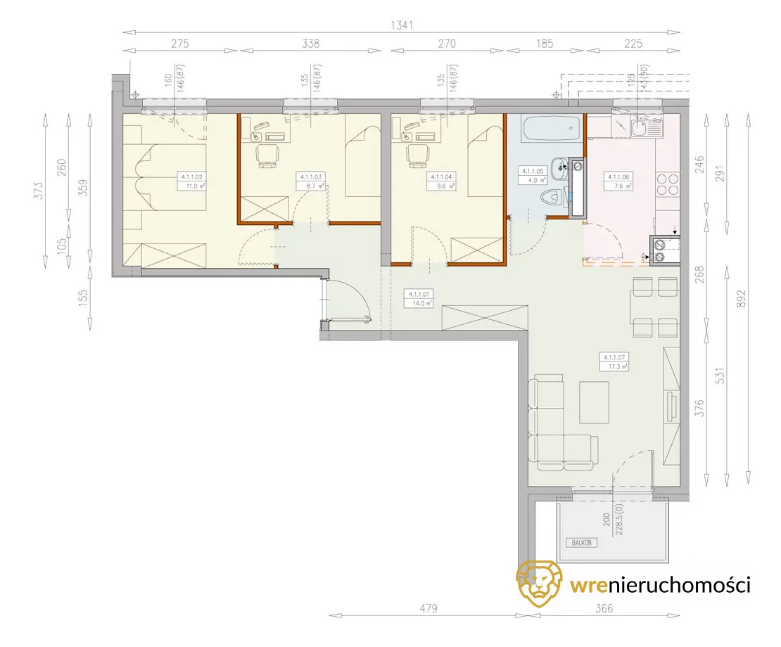 Mieszkanie czteropokojowe 72,21 m², Wrocław, Księże, Księże Wielkie, Blizanowicka, Sprzedaż