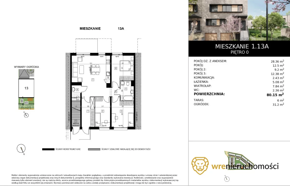 4 pokoje, mieszkanie 80,15 m², parter, oferta nr , 430030, Wrocław, Kowale, Bociania