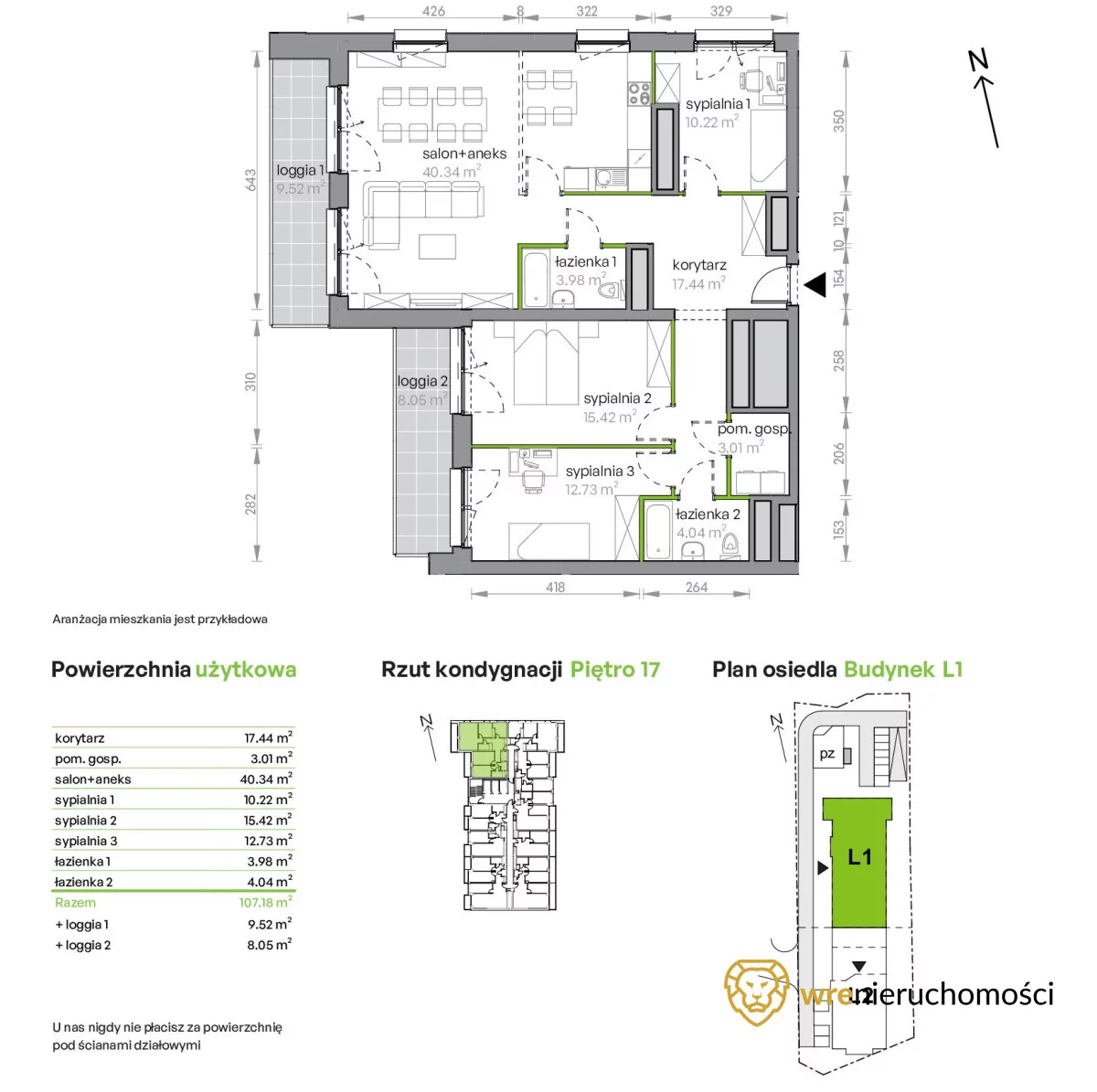4 pokoje, mieszkanie 107,18 m², piętro 17, oferta nr , 695723, Wrocław, Gądów-Popowice Południowe, Popowice, Legnicka