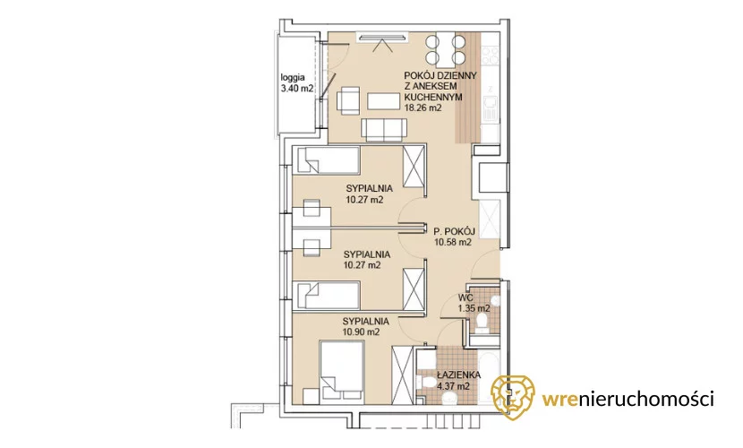 Mieszkanie czteropokojowe 66,00 m², Wrocław, Psie Pole-Zawidawie, Zakrzów, Odolanowska, Sprzedaż