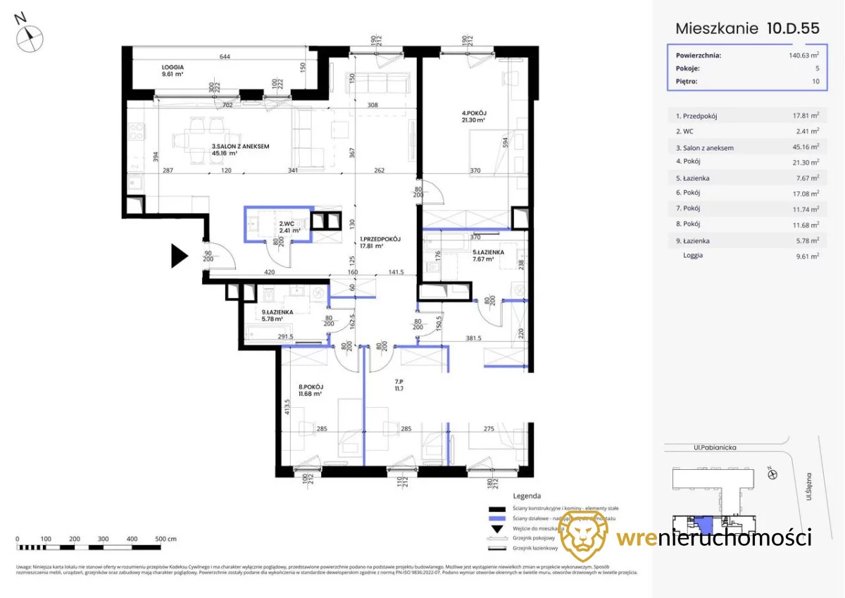 5 pokoi, mieszkanie 140,63 m², piętro 10, oferta nr , 362984, Wrocław, Krzyki-Partynice, Krzyki, Pabianicka