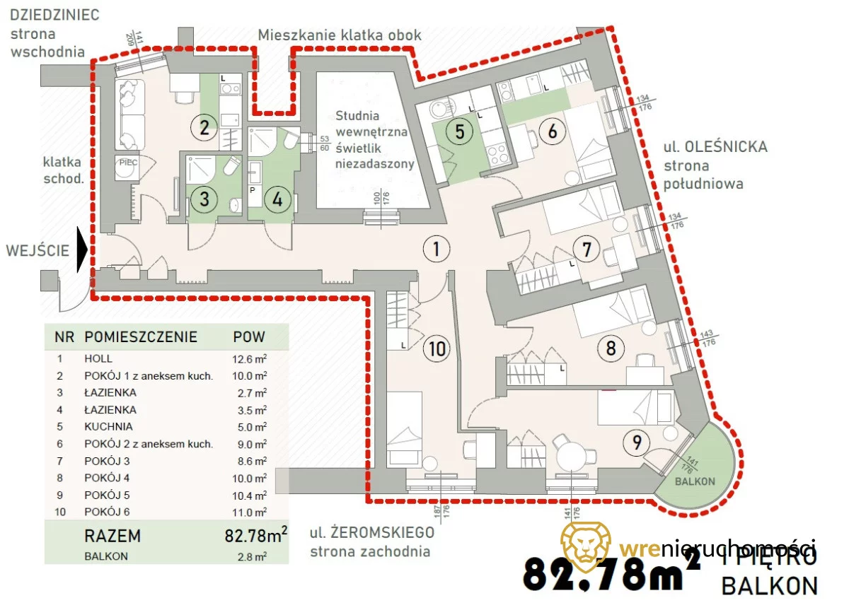 6 pokoi, mieszkanie 82,99 m², piętro 1, oferta nr , 932498, Wrocław, Biskupin-Sępolno-Dąbie-Bartoszowice, Śródmieście, Stefana Żeromskiego