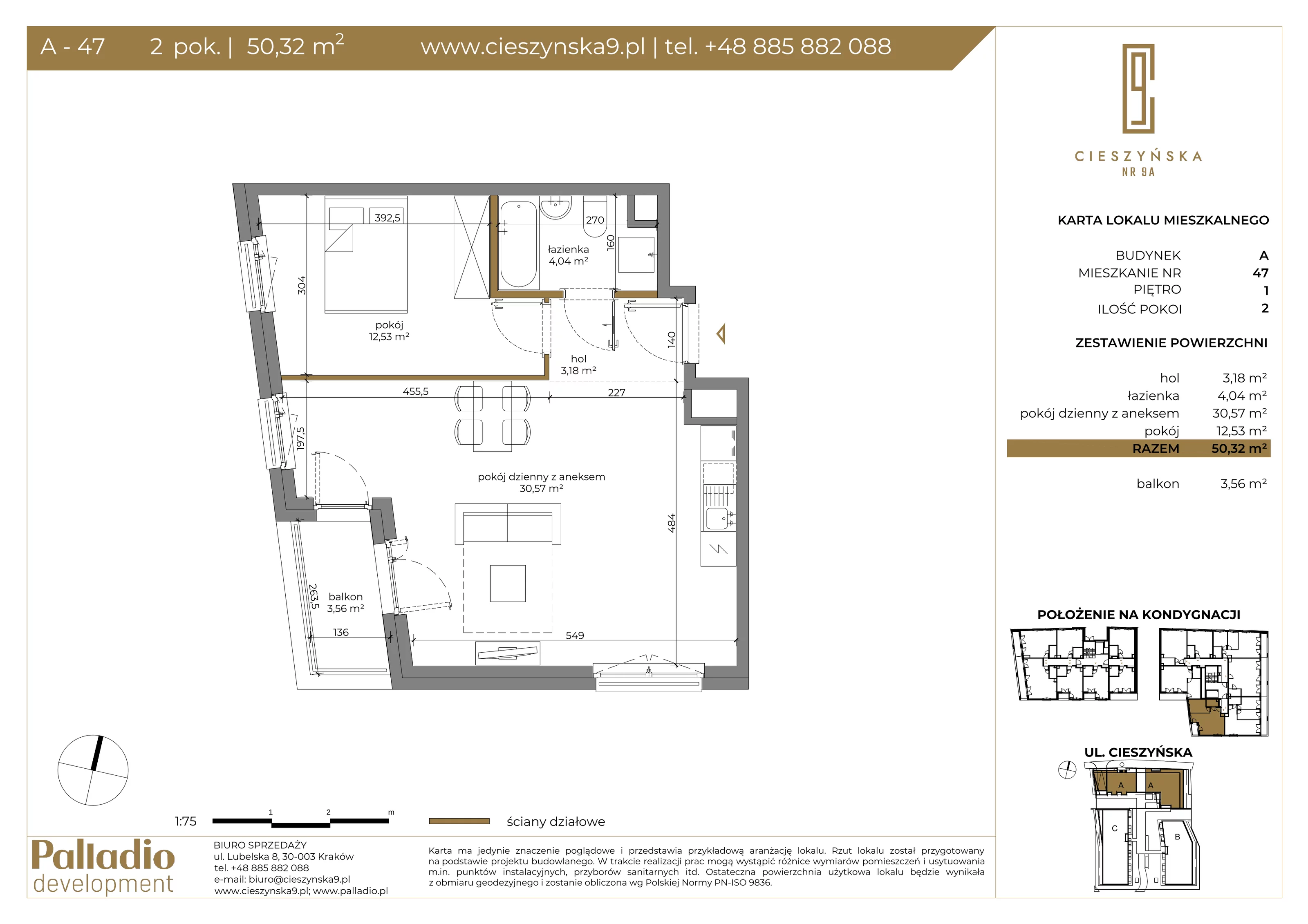 Apartament 50,21 m², piętro 1, oferta nr A-47, Cieszyńska 9, Kraków, Krowodrza, Łobzów, ul. Cieszyńska 9-idx